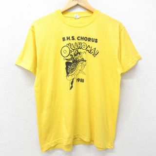 スクリーンスターズ(SCREEN STARS)のM★古着 スクリーンスターズ 半袖 ビンテージ Tシャツ メンズ 80年代 80s BHS CHORUS オクラホマ クルーネック USA製 黄 イエロー 24may07 中古(Tシャツ/カットソー(半袖/袖なし))