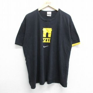 ナイキ(NIKE)のXL★古着 ナイキ NIKE 半袖 ビンテージ Tシャツ メンズ 00年代 00s ワンポイントロゴ 大きいサイズ コットン クルーネック 黒 ブラック リンガー 24may07 中古(Tシャツ/カットソー(半袖/袖なし))