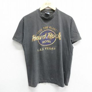 ヘインズ(Hanes)のL★古着 ヘインズ Hanes 半袖 ビンテージ Tシャツ メンズ 90年代 90s ハードロックカフェ ホテル ラスベガス ボロ コットン クルーネック USA製 黒 ブラック 【spe】 24may07 中古(Tシャツ/カットソー(半袖/袖なし))