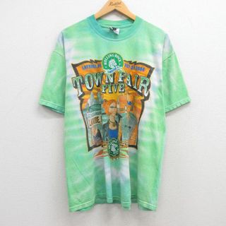 XL★古着 ジャージーズ 半袖 ビンテージ ロック バンド Tシャツ メンズ 00年代 00s ローリングロックタウンフェス ディスターブド コットン クルーネック 緑他 グリーン タイダイ 【spe】 24may07 中古(Tシャツ/カットソー(半袖/袖なし))