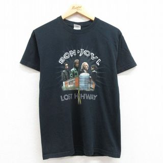 S★古着 半袖 ビンテージ ロック バンド Tシャツ メンズ 00年代 00s ボンジョビ ボンジョヴィ コットン クルーネック 黒 ブラック 24may07 中古(Tシャツ/カットソー(半袖/袖なし))