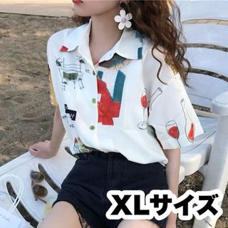 35【新品】オルチャン 春夏シャツ ブラウス 半袖 レディース XL LL(シャツ/ブラウス(半袖/袖なし))