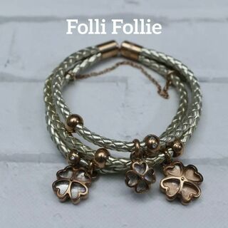 Folli Follie - 【匿名配送】 フォリフォリ ブレスレット ゴールド レザー クローバー