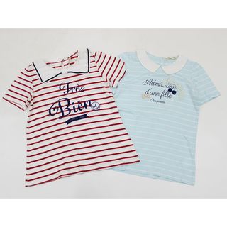 【夏物 新入荷!】▲ポンポネット/pom ponette▲160cm 半袖Tシャツ/半袖カットソー2枚set 白赤×水色系ボーダー【中古】【ネット限定】子供 キッズ kids ジュニア 女の子 夏 tops 105042