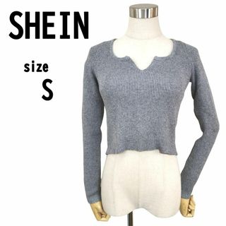 【S】SHEIN シーイン レディース トップス 薄手ニット ショート丈 グレー(ニット/セーター)