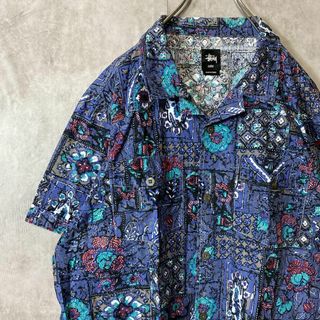 ステューシー(STUSSY)の【希少XL、総柄デザインシャツ】stussy幾何学模様アロハ古着ストリート幻想(シャツ)