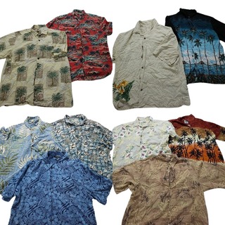 古着卸 まとめ売り レーヨン系 アロハシャツ 半袖シャツ 9枚セット (メンズ XL ) カラーMIX 花柄 ブルー ベージュ MS8360(シャツ)
