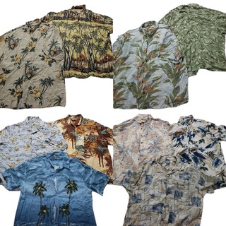 古着卸 まとめ売り レーヨン系 アロハシャツ 半袖シャツ 10枚セット (メンズ XL ) カラーMIX 花柄 ブルー グリーン イエロー MS8359(シャツ)