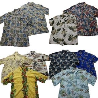 古着卸 まとめ売り レーヨン系 アロハシャツ 半袖シャツ 10枚セット (メンズ M ) カラーMIX 花柄 車 ブルー イエロー MS8355(シャツ)