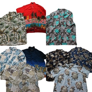 古着卸 まとめ売り レーヨン系 アロハシャツ 半袖シャツ 10枚セット (メンズ 2XL ) カラーMIX 花柄 ブルー ブラック MS8373(シャツ)