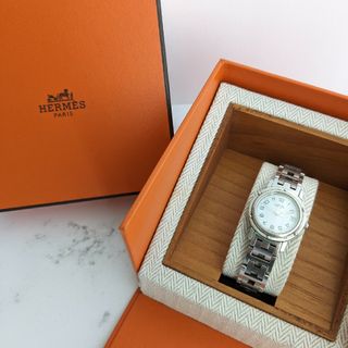 エルメス(Hermes)の箱付き エルメス HERMES クリッパー 白文字盤 デイト レディース(腕時計)