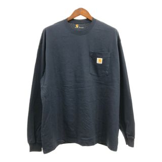 カーハート(carhartt)のCarhartt カーハート ポケット 長袖Ｔシャツ ワンポイントロゴ ネイビー (メンズ L) 中古 古着 Q5847(Tシャツ/カットソー(七分/長袖))