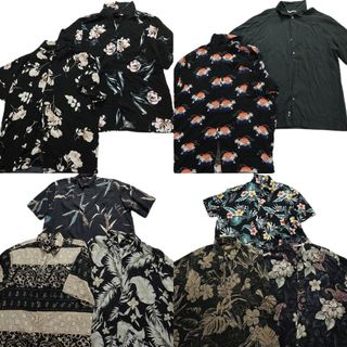 古着卸 まとめ売り 黒ボディ アロハシャツ 半袖シャツ 10枚セット (メンズ XL ) 花柄　無地　ヤシの木　 MS8495(シャツ)