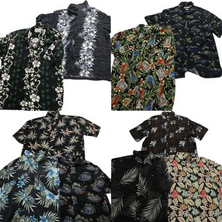 古着卸 まとめ売り 黒ボディ アロハシャツ 半袖シャツ 10枚セット (メンズ XL ) リーフ柄　花柄　ボックス　 MS8494(シャツ)