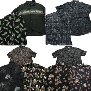 古着卸 まとめ売り 黒ボディ アロハシャツ 半袖シャツ 10枚セット (メンズ 2XL ) ビックサイズ　総柄　ヤシの木　花柄　チェック MS8492(シャツ)