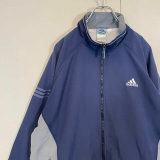 【刺繍ロゴ、羽織にも◎】adidasナイロントラックジャケット古着ネイビー長袖(ナイロンジャケット)