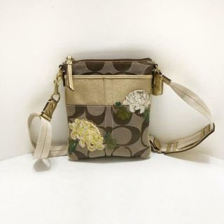 コーチ(COACH)のCOACH(コーチ) ショルダーバッグ美品  フローラルラインシグネチャースウィングショルダーバッグ 41421 カーキ×ゴールド×マルチ フラワー(花) ジャガード×化学繊維×レザー×エナメル（レザー）(ショルダーバッグ)