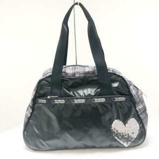 レスポートサック(LeSportsac)のLESPORTSAC(レスポートサック) ショルダーバッグ - 黒×ダークグレー×白 スパンコール/ハート/チェック柄 化学繊維×レスポナイロン(ショルダーバッグ)