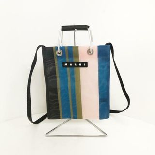 マルニ(Marni)のMARNI(マルニ) ショルダーバッグ美品  マルニマーケット ストライプミニショルダーバッグ SHMH0106A0TN296STB59 ブルエッテ(ブルー×ピンク×マルチ) 2way/フラワーカフェ ナイロン×アルミニウム×レザー(ショルダーバッグ)