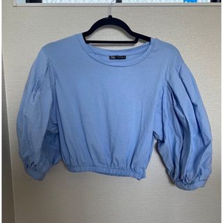 ザラ(ZARA)のZARA  ザラ カットソー ブラウス クロップド ショート丈 ライトブルー(カットソー(長袖/七分))