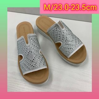 M/23.0-23.5cm レディース 新品ビジューサンダル 装飾サンダル　白(サンダル)