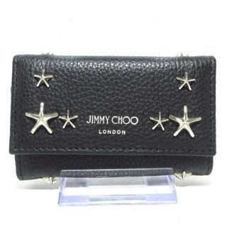 ジミーチュウ(JIMMY CHOO)のJIMMY CHOO(ジミーチュウ) キーケース美品  ネプチューン J000135809001 黒×シルバー 6連フック/スター/スタッズ/キーリング付き ソフトグレインカーフ×金属素材(キーケース)