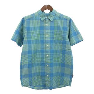 patagonia - patagonia パタゴニア オーガニックコットン 半袖シャツ アウトドア チェック ライトブルー (メンズ M) 中古 古着 Q5868