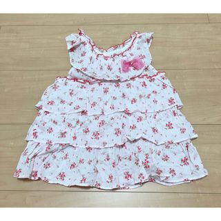 ミキハウス(mikihouse)の新品★ミキハウス★小花柄★胸元リボン★ティアードチュニックワンピース★110cm(ワンピース)