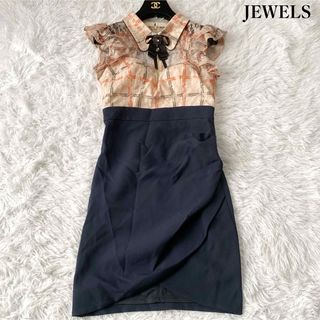 JEWELS - JEWELS ジュエルズ チェック柄ミニドレス レース リボン ビジュー M