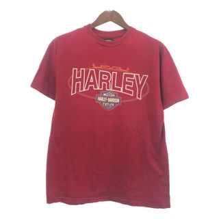 ハーレーダビッドソン(Harley Davidson)の90年代 USA製 HARLEY DAVIDSON ハーレーダビッドソン 半袖Ｔシャツ バイク ワインレッド (メンズ L) 中古 古着 Q5880(Tシャツ/カットソー(半袖/袖なし))