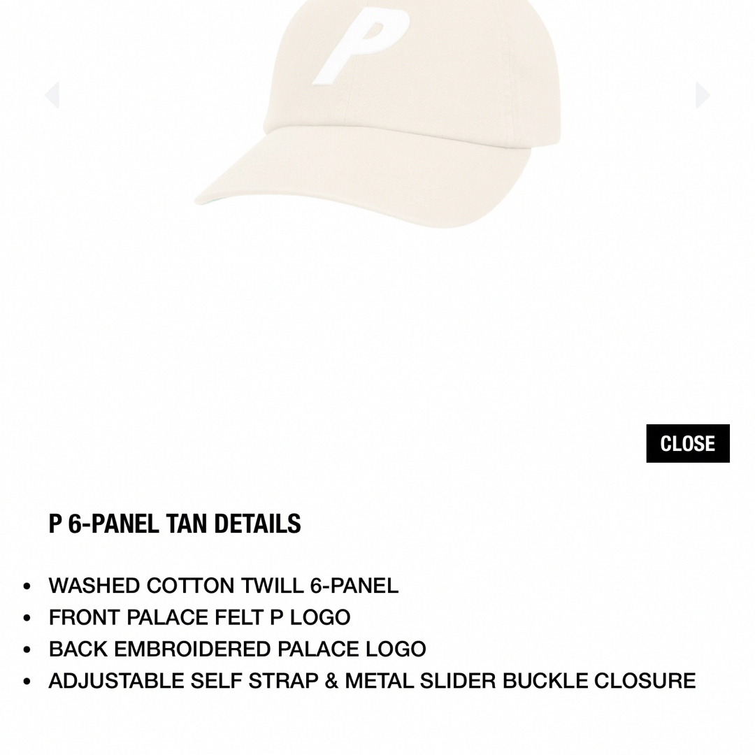 PALACE(パレス)の24SS パレススケートボードズ　P 6-PANEL TAN  ONE SIZE メンズの帽子(キャップ)の商品写真