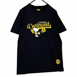 ドルトムント×ピーナッツスヌーピー コラボTシャツ 半袖 ブラック S 古着(Tシャツ/カットソー(半袖/袖なし))