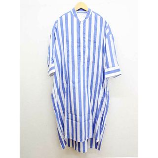 【夏物 新入荷】‡6 BEAUTY&YOUTH/ロク ビューティーアンドユース‡バンドカラーシャツワンピース/五分袖/ロング丈 ブルー×ホワイト/青×白 レディース 38【中古】 夏春 034042(その他)