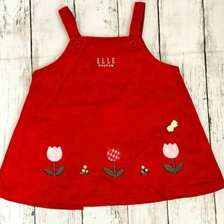 ELLE - ELLE  ジャンパースカート　赤　刺繍　バックリボン　オーバーオール　90