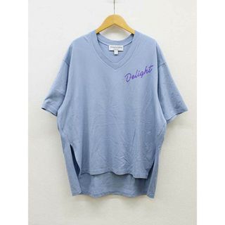 AMERICANA - 【夏物 新入荷】▼AMERICANA/アメリカーナ▼Vネックオーバーカットソー/ロゴ/オーバーサイズ/Tシャツ/サイドスリット/半袖  ブルー系/青系 レディース 【中古】 夏  034042