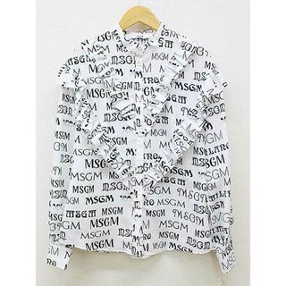 エムエスジイエム(MSGM)の【夏物 新入荷】『MSGM KIDS/エムエスジーエムキッズ』総ログフリルブラウス/総柄/ノーカラー/長袖 ホワイト×ブラック/白×黒 レディース  14anni(キッズサイズ) 【中古】  春夏  205042(シャツ/ブラウス(半袖/袖なし))