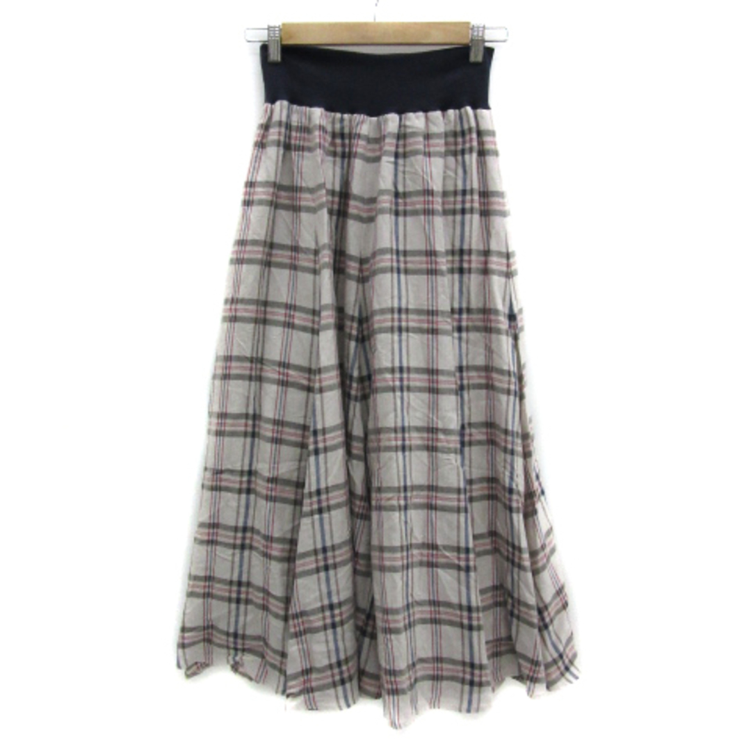 パシオーネ フレアスカート ギャザースカート チェック柄 38 M 紺 レディースのスカート(ロングスカート)の商品写真