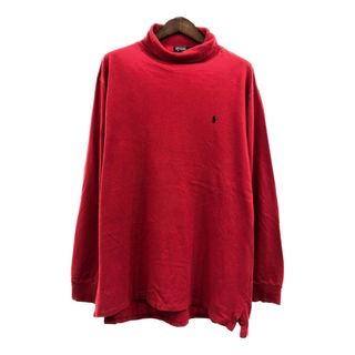 ポロラルフローレン(POLO RALPH LAUREN)の90年代 USA製 Polo by Ralph Lauren ポロ ラルフローレン タートルネックＴシャツ ワンポイントロゴ レッド (メンズ XL) 中古 古着 Q5887(Tシャツ/カットソー(七分/長袖))