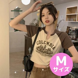 レディース Tシャツ ベースボールT 半袖 可愛い スリット 体系カバー 韓国(Tシャツ(半袖/袖なし))