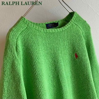 Ralph Lauren - ポロラルフローレン ロゴ刺繍 コットン スラブ ニット M ライムグリーン