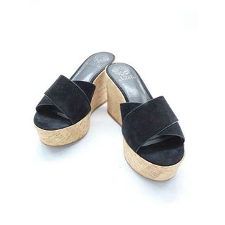 【夏物 新入荷】★VINCE CAMUTO/ヴィンスカムート★コルクソール厚底サンダル/ウェッジソール/おしゃれ/カジュアル/かわいい/サンダル/シューズ/靴 ブラック/黒 レディース 38M【中古】夏 105042(サンダル)