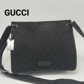 グッチ(Gucci)の極美品✨グッチ　ショルダーバッグ　キャンバス　レザー　ダークブラウン(ショルダーバッグ)