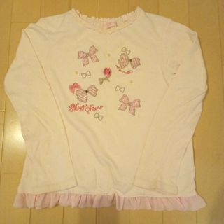 mezzo piano - メゾピアノ　リボンビジュー付きロングTシャツ 140