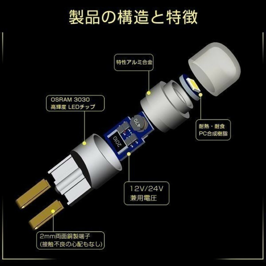 LED 緑 T10 T16 2個「T10-GREEN-CANBUS.Dx2」 自動車/バイクの自動車(汎用パーツ)の商品写真