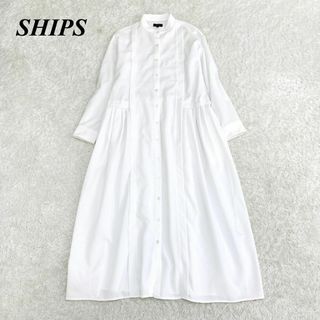 SHIPS - シップス タック切替ワンピース プリーツ Mサイズ ホワイト □