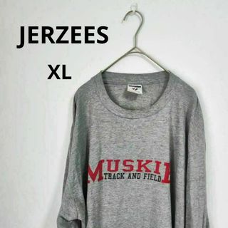 【JERZEES】ジャージーズ(XL) ロンＴ　ロゴT【美品】グレー