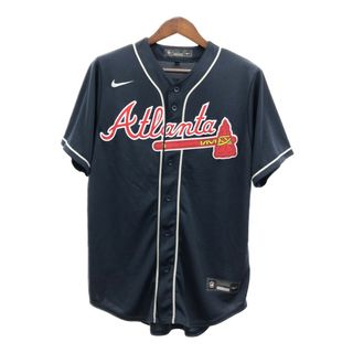 ナイキ(NIKE)のNIKE ナイキ MLB アトランタ・ブレーブス ゲームシャツ ユニフォーム プロチーム ネイビー (メンズ M) 中古 古着 Q5899(その他)