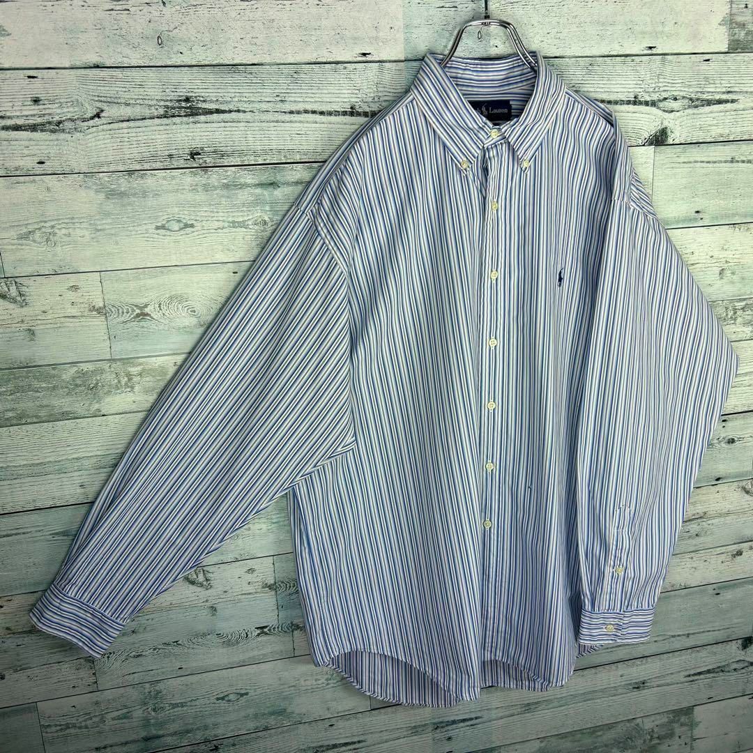 Ralph Lauren(ラルフローレン)のラルフローレン 刺繍ロゴ 長袖 BDシャツ ストライプ 青白 XL-XXL相当 メンズのトップス(シャツ)の商品写真