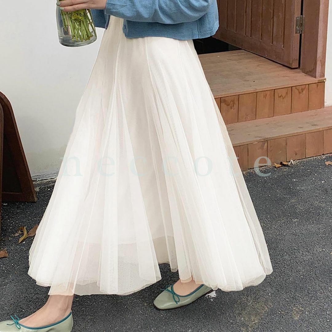 [ネコート] レディース ロングスカート ミモレ チュール シフォン 裏地付き  レディースのファッション小物(その他)の商品写真