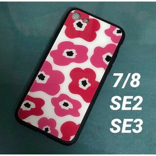 iPhone7/8/SE3/SE2ケース 強化ガラス 花柄ピンク　管理北ピ-4(iPhoneケース)